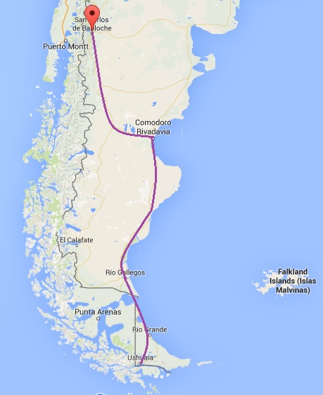 carte trajet bariloche